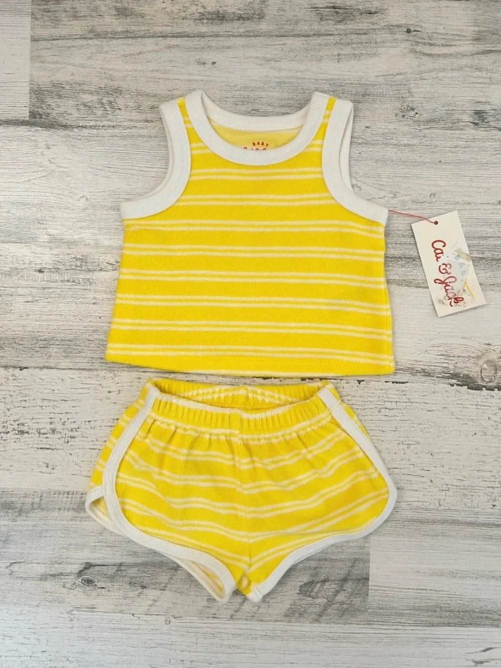 🍄3/$15 Cat & Jack Terry Cloth Tank & Shorts Set Yellow Stripe NB NWT
